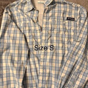 Columbia Men's Beige and Blue Checkered Shirt